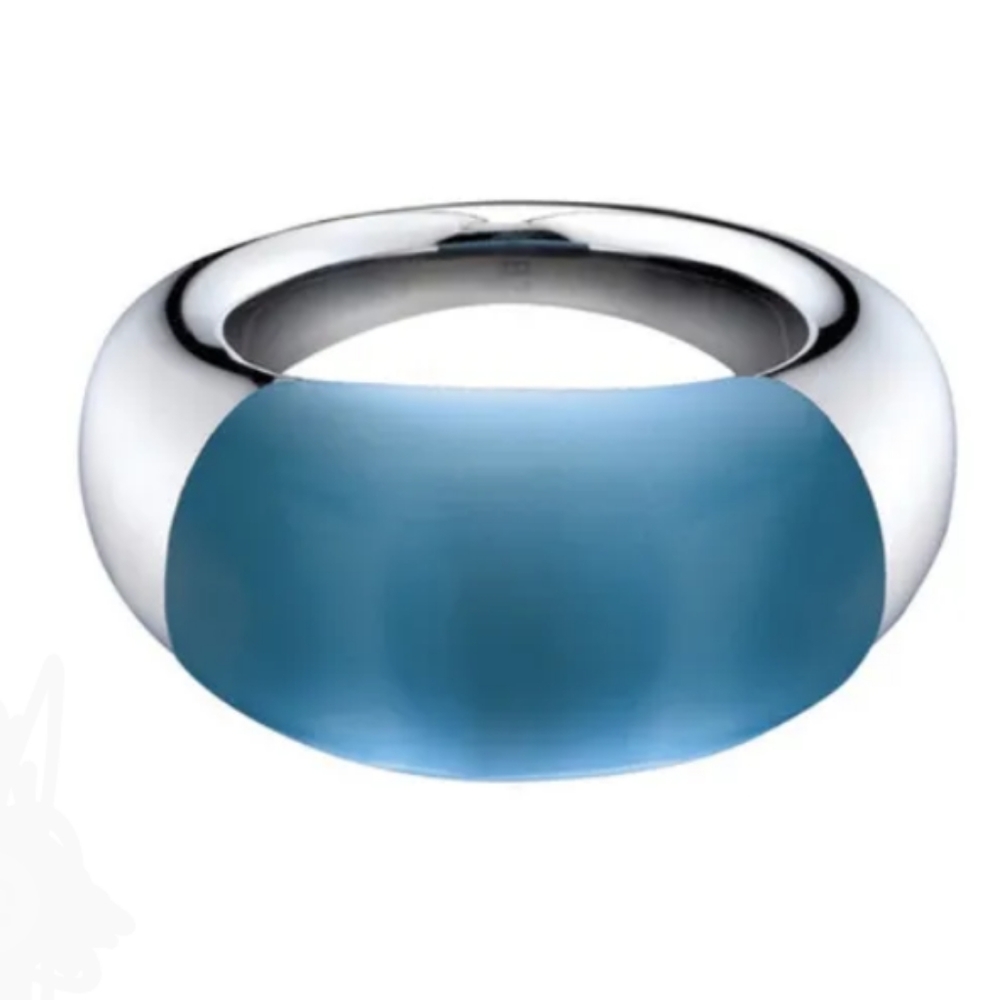 Calvin Klein Blue Cats Eye Eclipse CK Logo Silver Ring